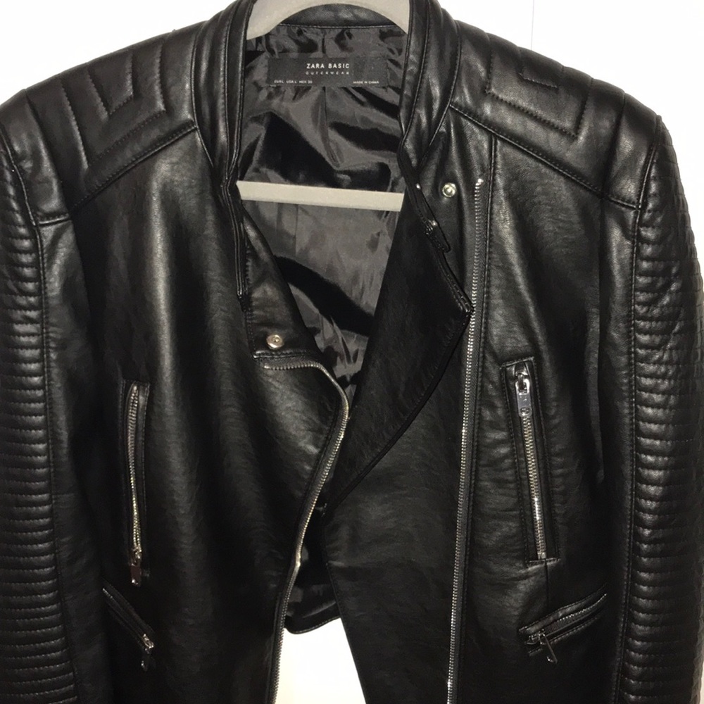 Zara vegan leather cropped moto jacket